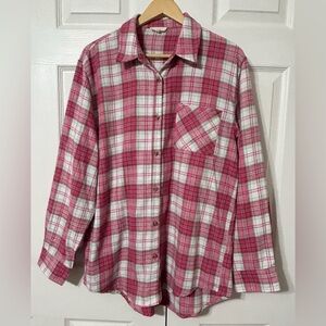 La Miel Women’s Pink Plaid Flannel Shirt Oversized Button Up Size M